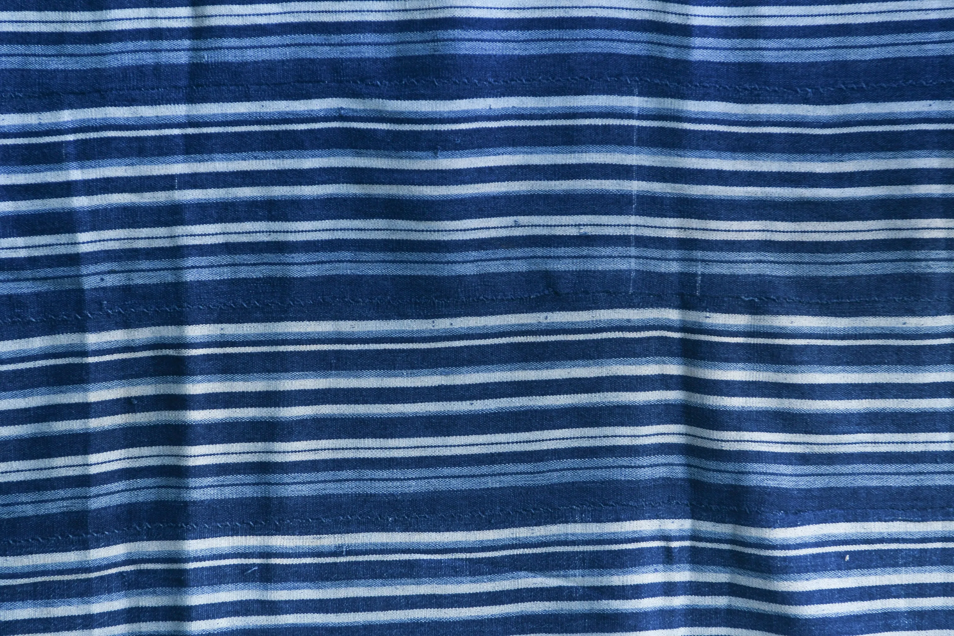 African Indigo Dyed, Stripe Woven, Vintage  Cotton Textile
