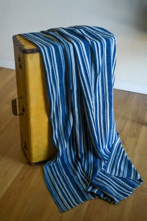 African Indigo Dyed, Stripe Woven, Vintage  Cotton Textile