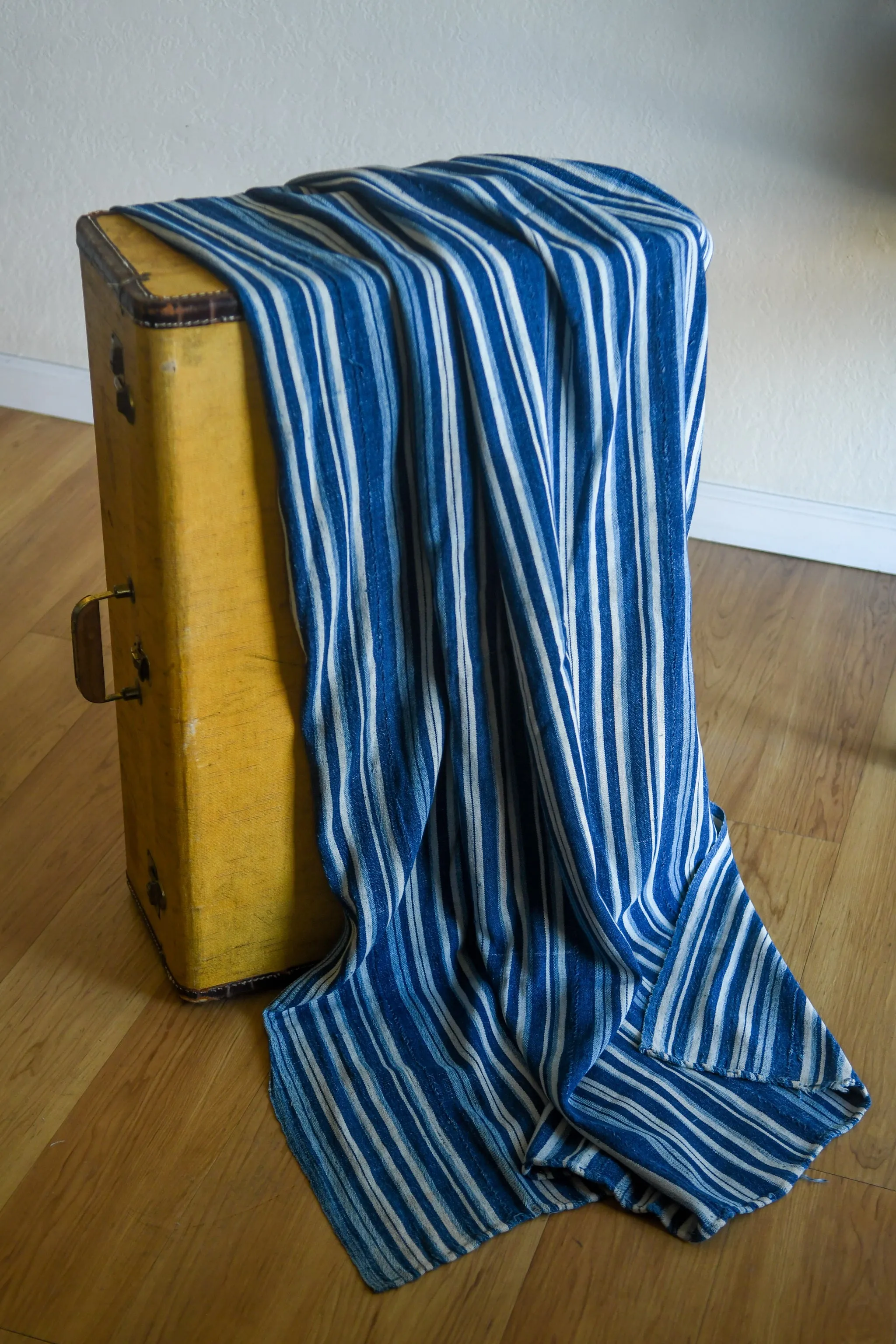 African Indigo Dyed, Stripe Woven, Vintage  Cotton Textile