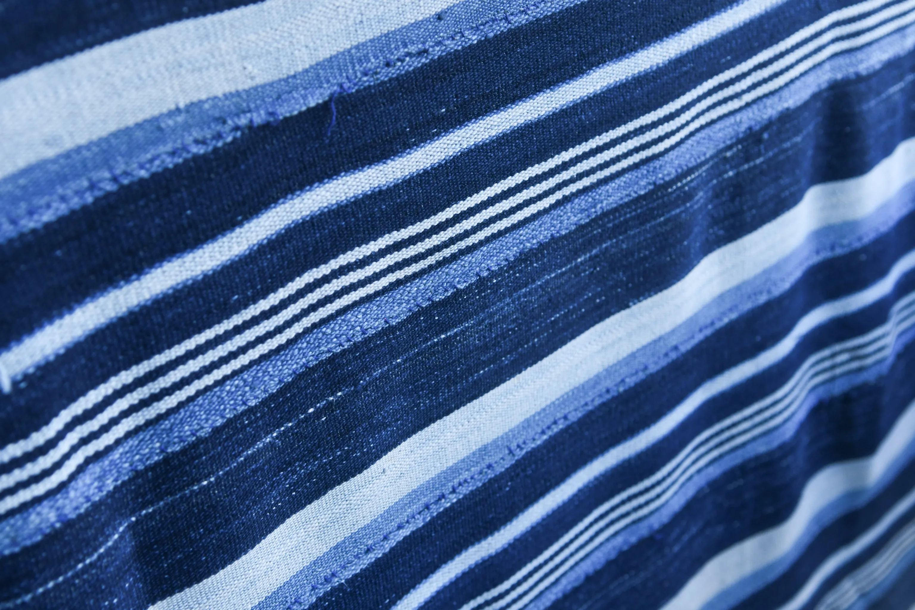 African Indigo Dyed, Stripe Woven, Vintage  Cotton Textile
