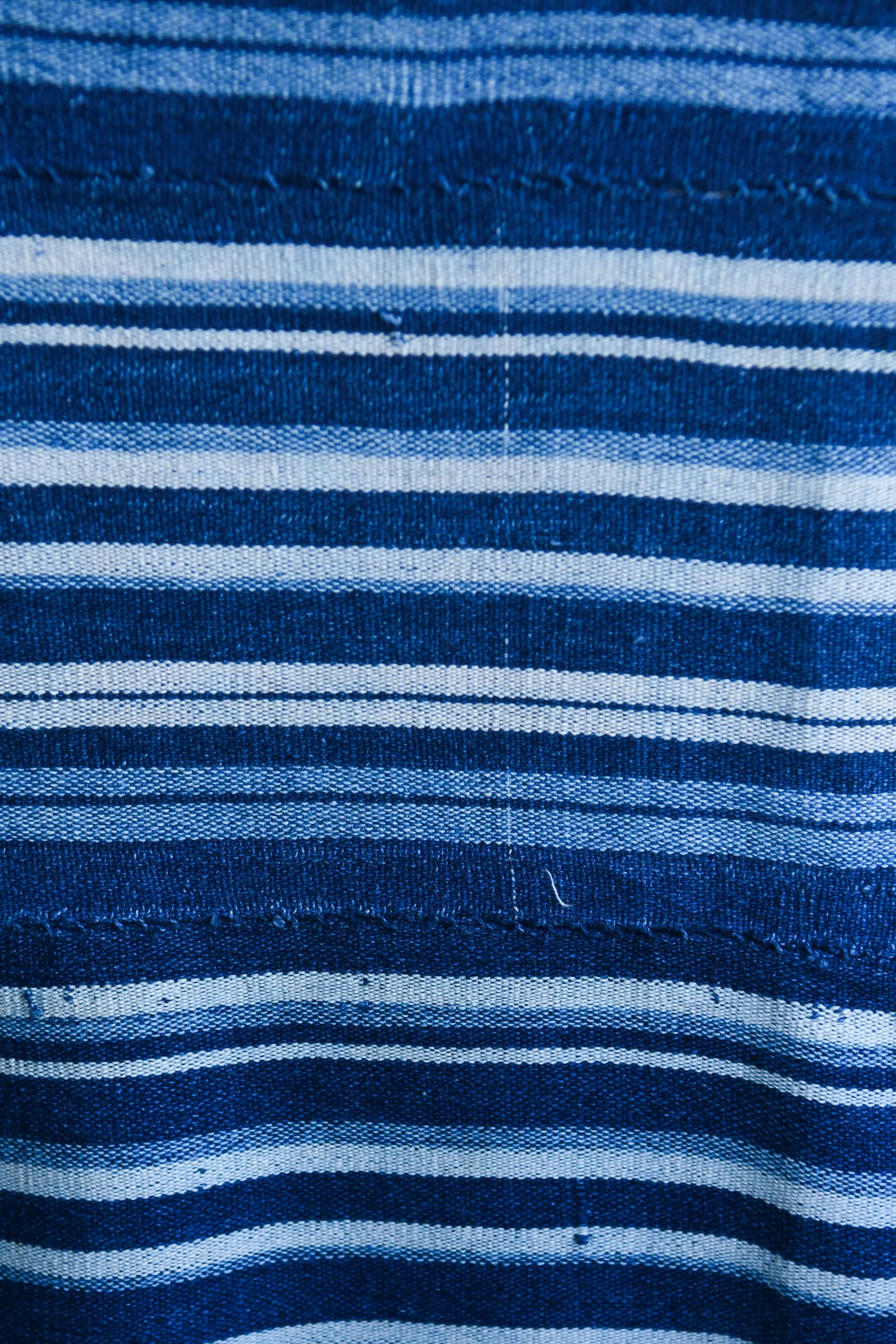 African Indigo Dyed, Stripe Woven, Vintage  Cotton Textile