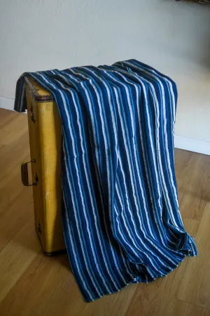 African Indigo, Home Decor Fabric, Blue White Striped Pattern, Vintage Cotton Textile