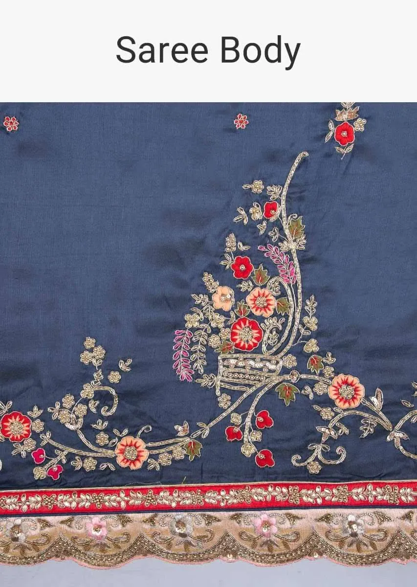 Apple green and indigo blue shaded cotton silk saree with embroidery and butti only on Kalki
