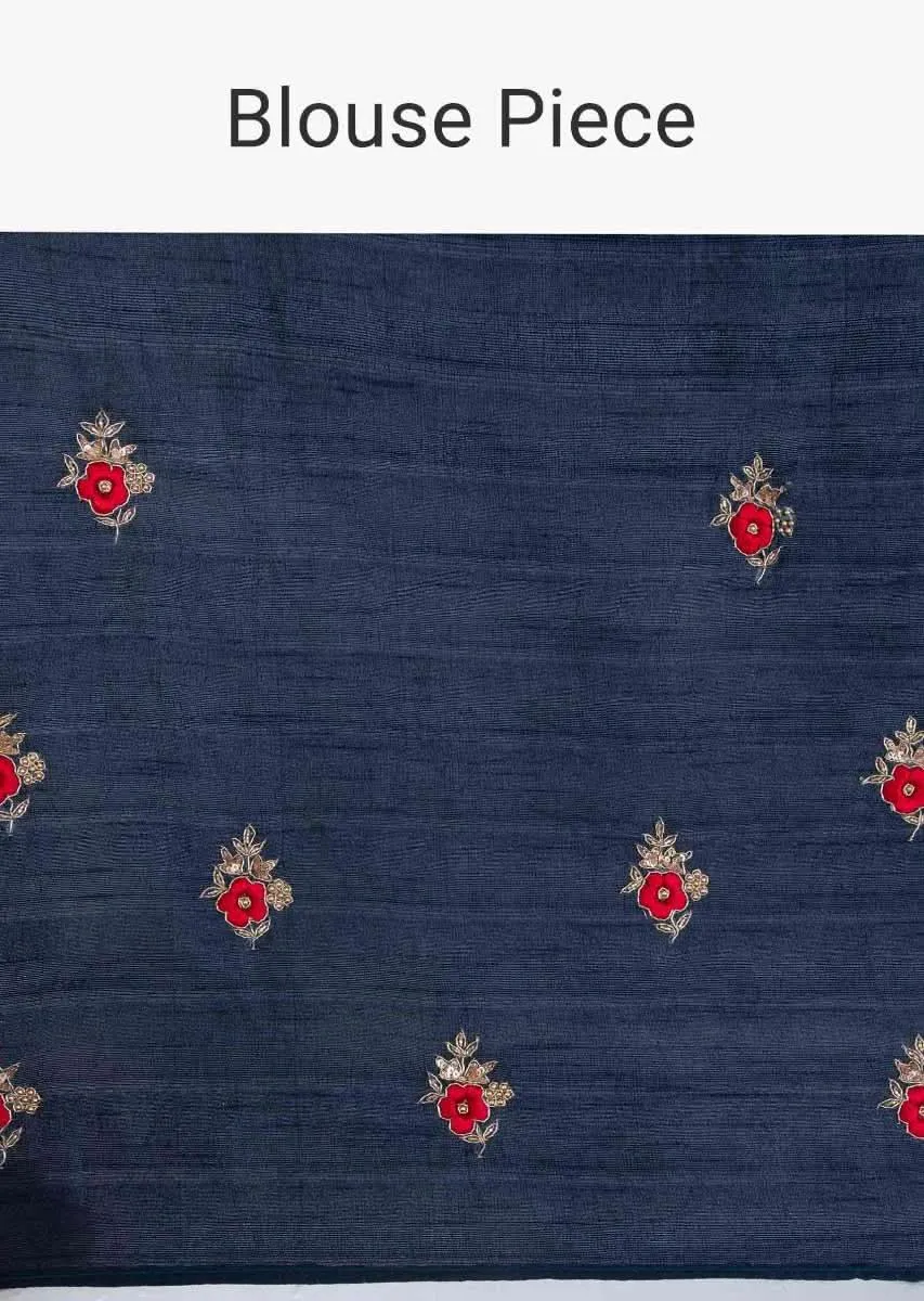 Apple green and indigo blue shaded cotton silk saree with embroidery and butti only on Kalki