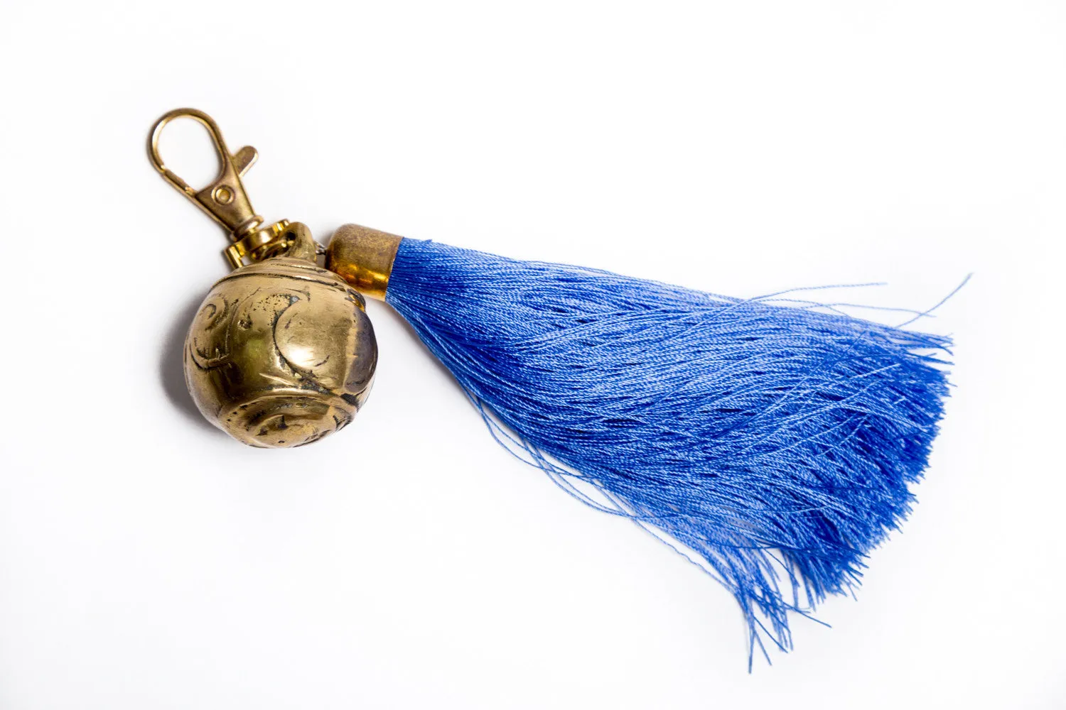 Gold Ball & Tassel Keyring - Indigo