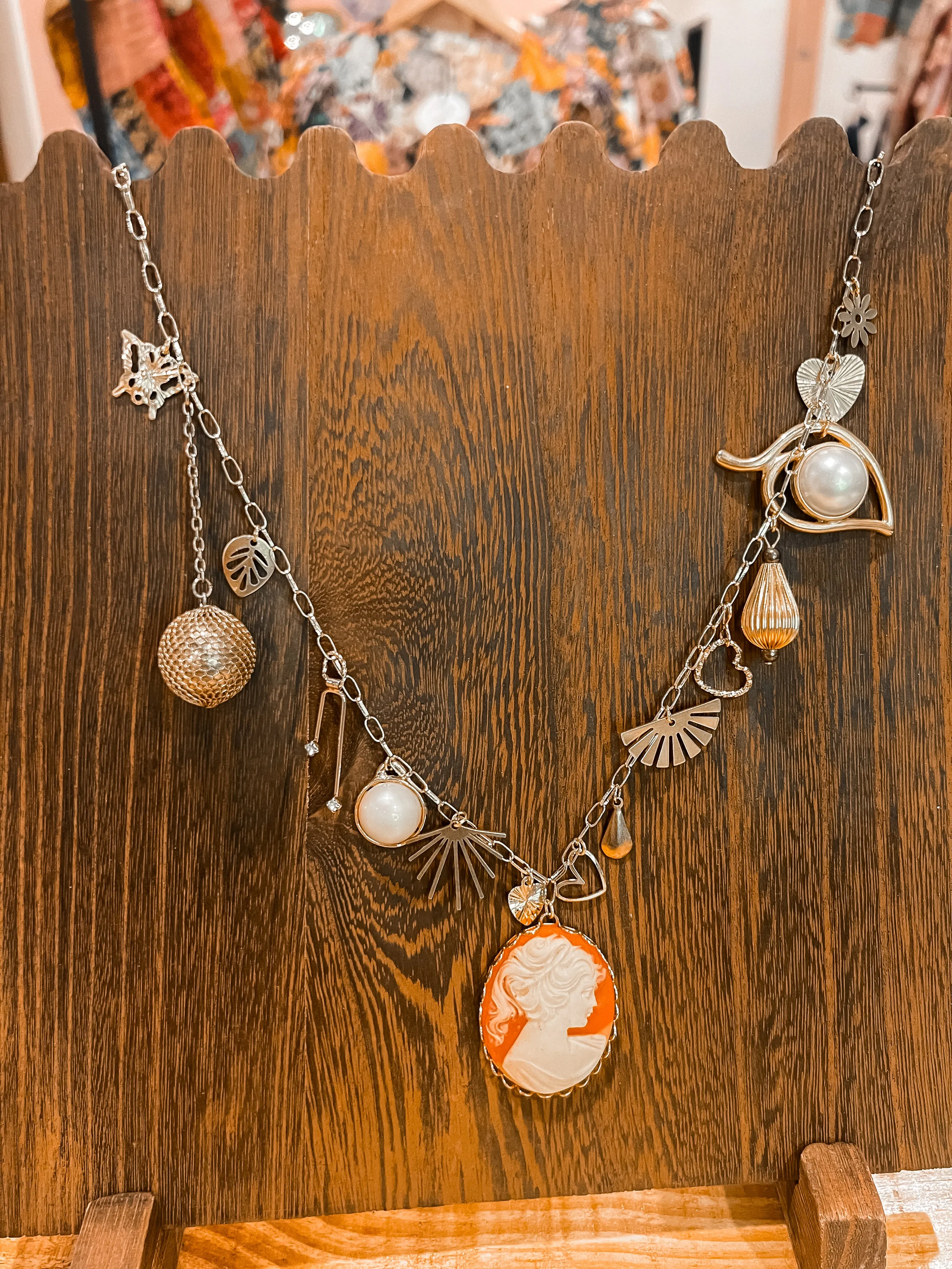 Handcrafted Bohemian Sunset cameo charm necklace