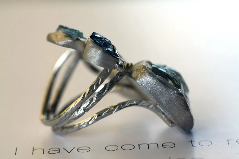 Handcrafted rough Blue Topaz Aquamarine ring