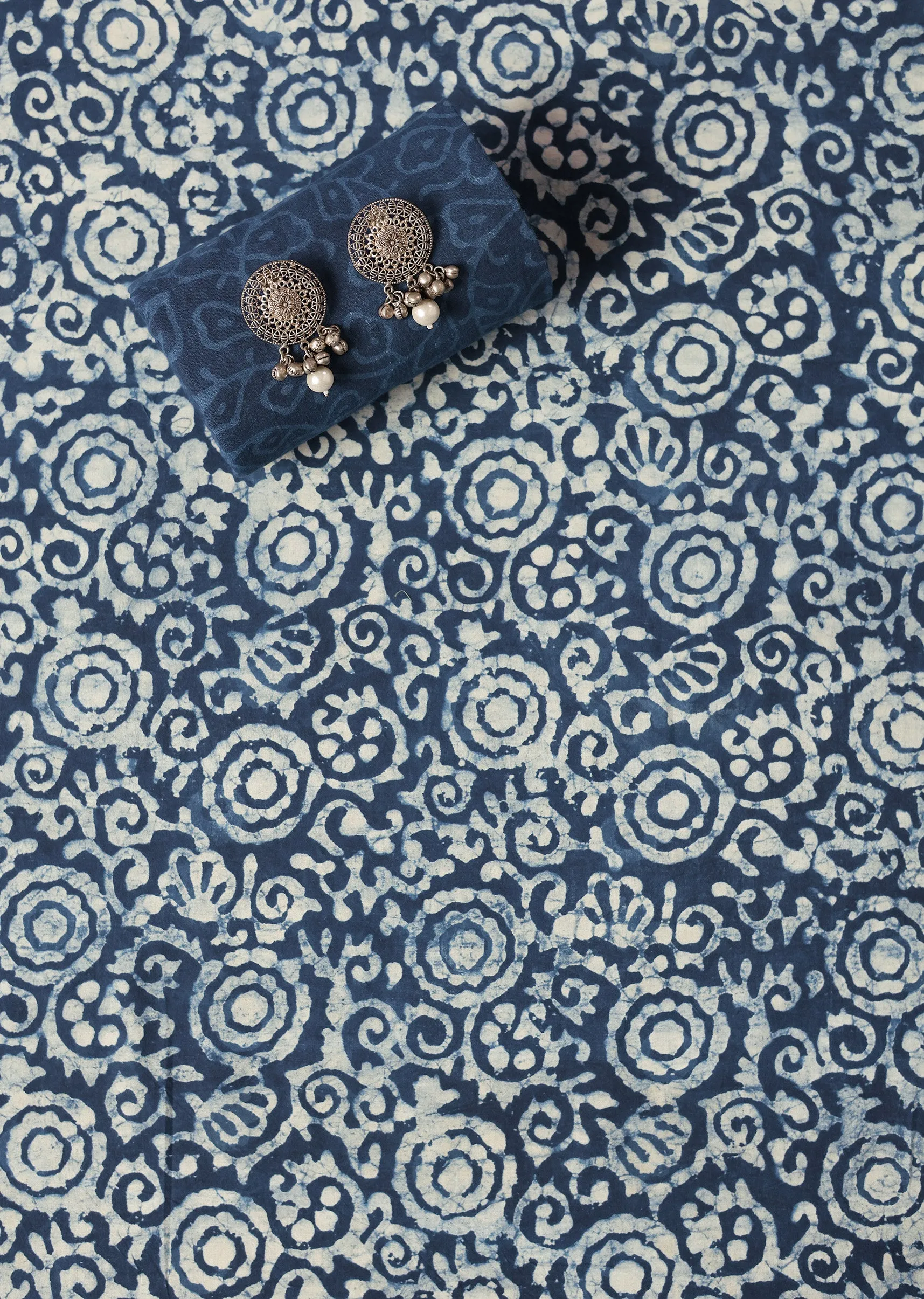 Indigo Blue Batik Hand Block Printed Dress Material