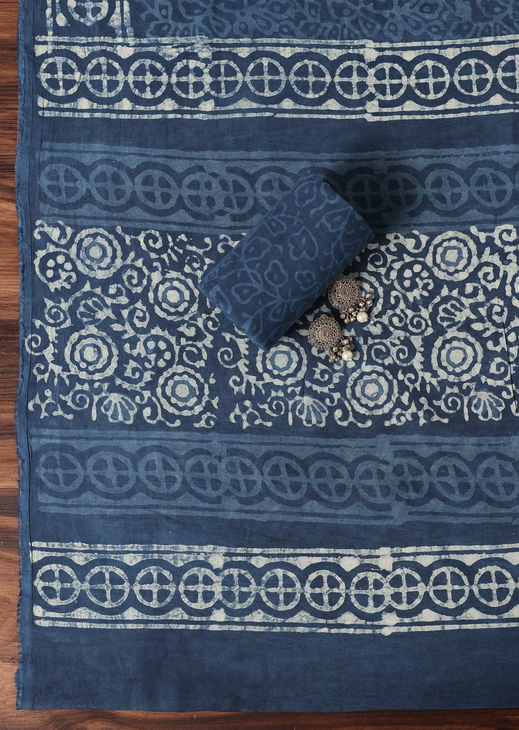 Indigo Blue Batik Hand Block Printed Dress Material