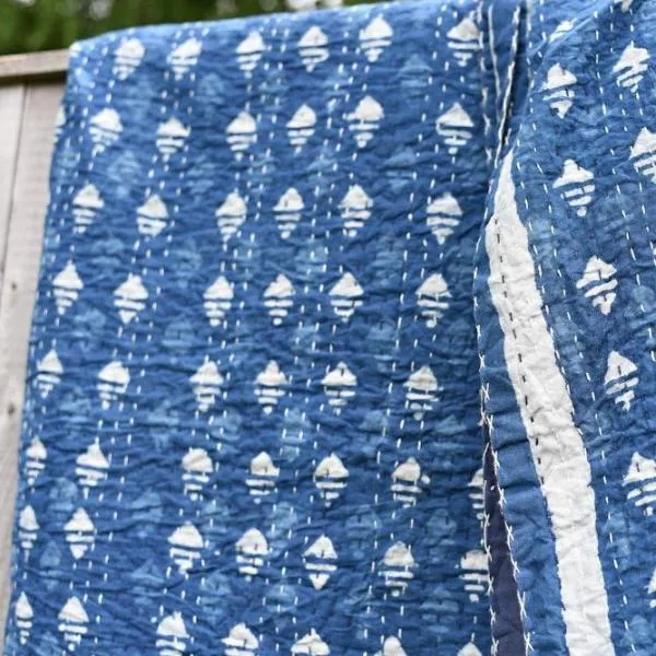 Indigo Diamond Kantha Quilt