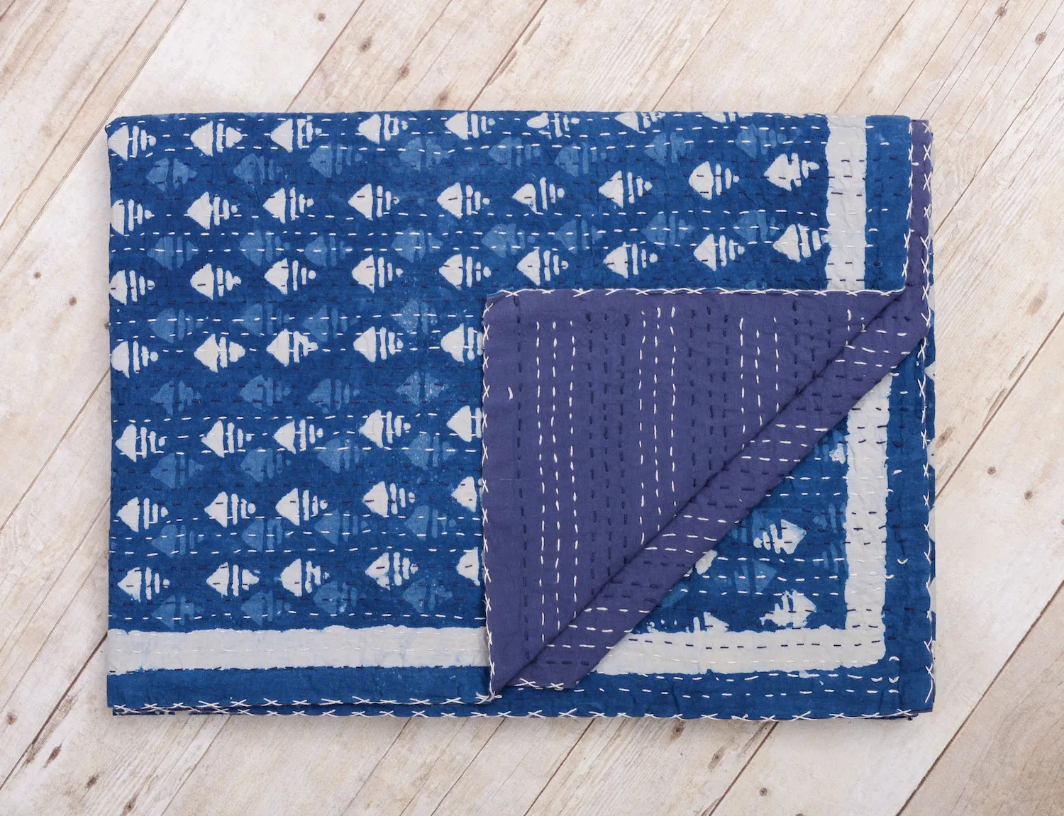 Indigo Diamond Kantha Quilt
