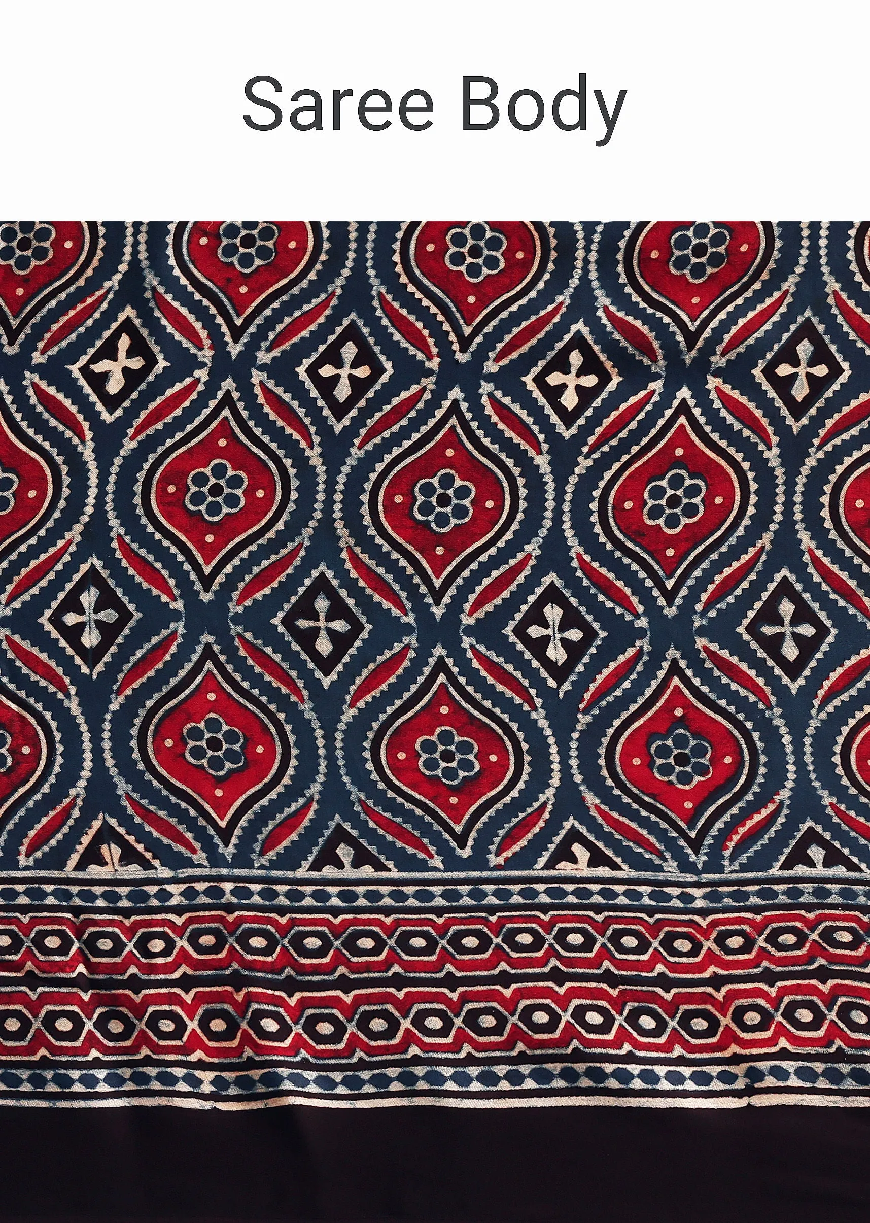 Indigo Modal Satin Ajrakh Handblock Printed Saree