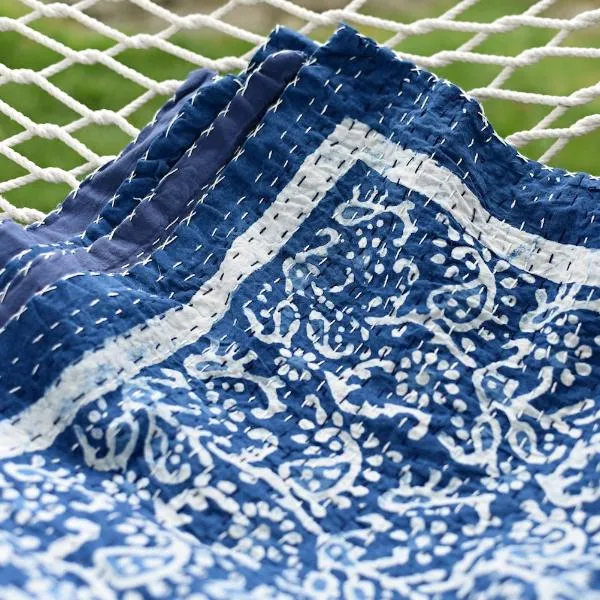 Indigo Paisley Kantha Quilt