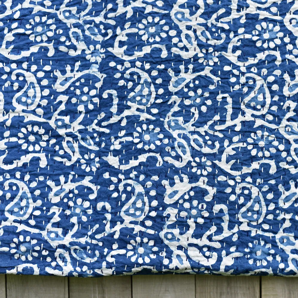 Indigo Paisley Kantha Quilt