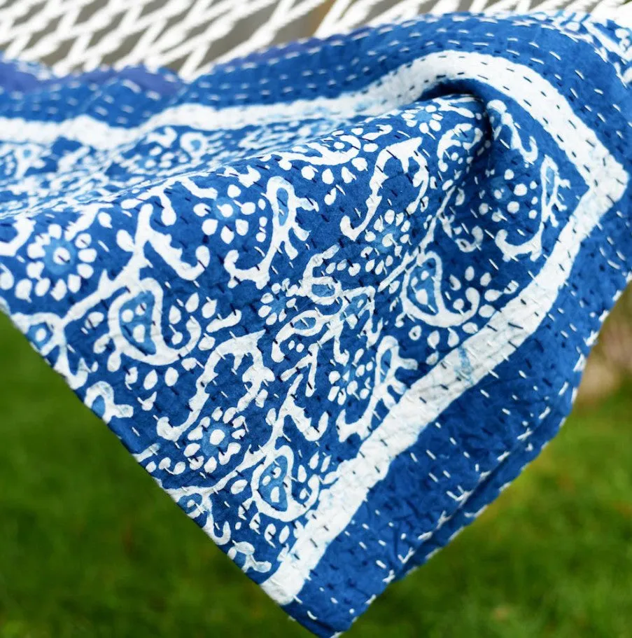 Indigo Paisley Kantha Quilt