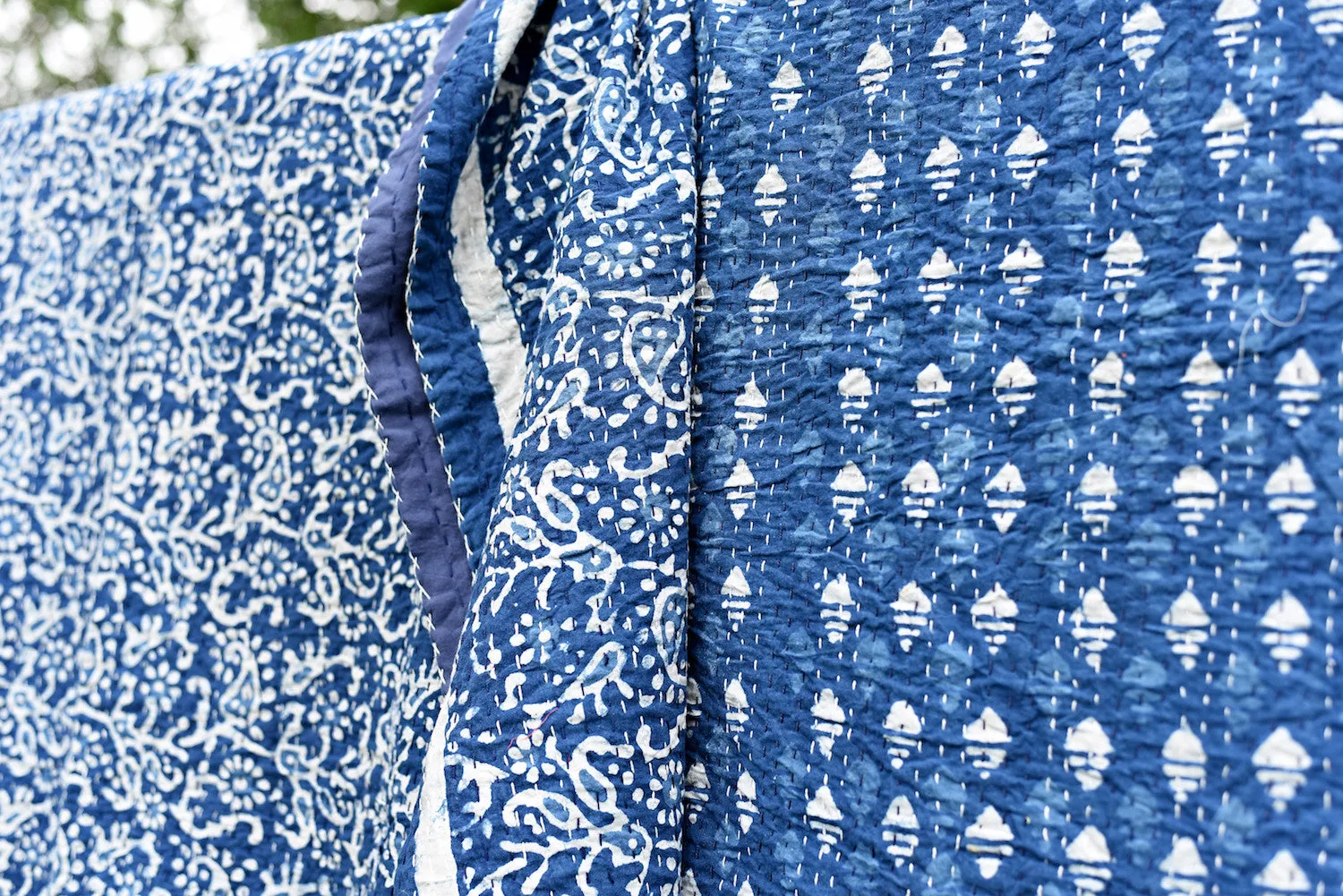 Indigo Paisley Kantha Quilt