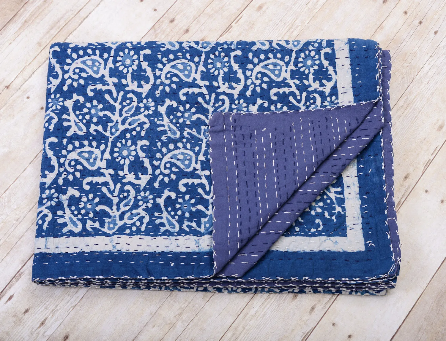 Indigo Paisley Kantha Quilt