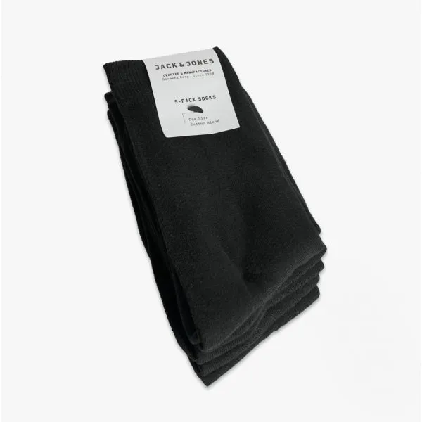 Jack & Jones JENS Mens Cotton Mix 5 Pack Socks Black