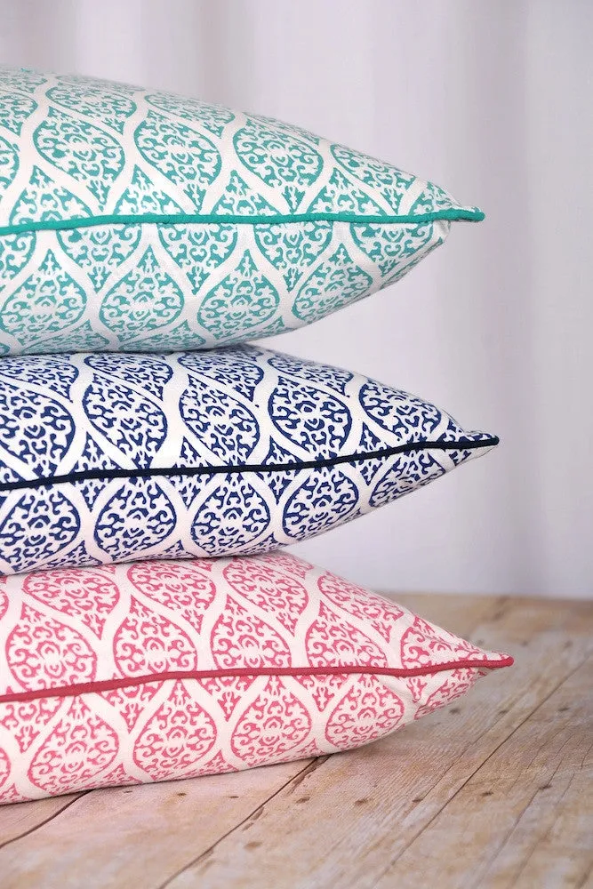 Leela Block Print Cushion, Pool Blue