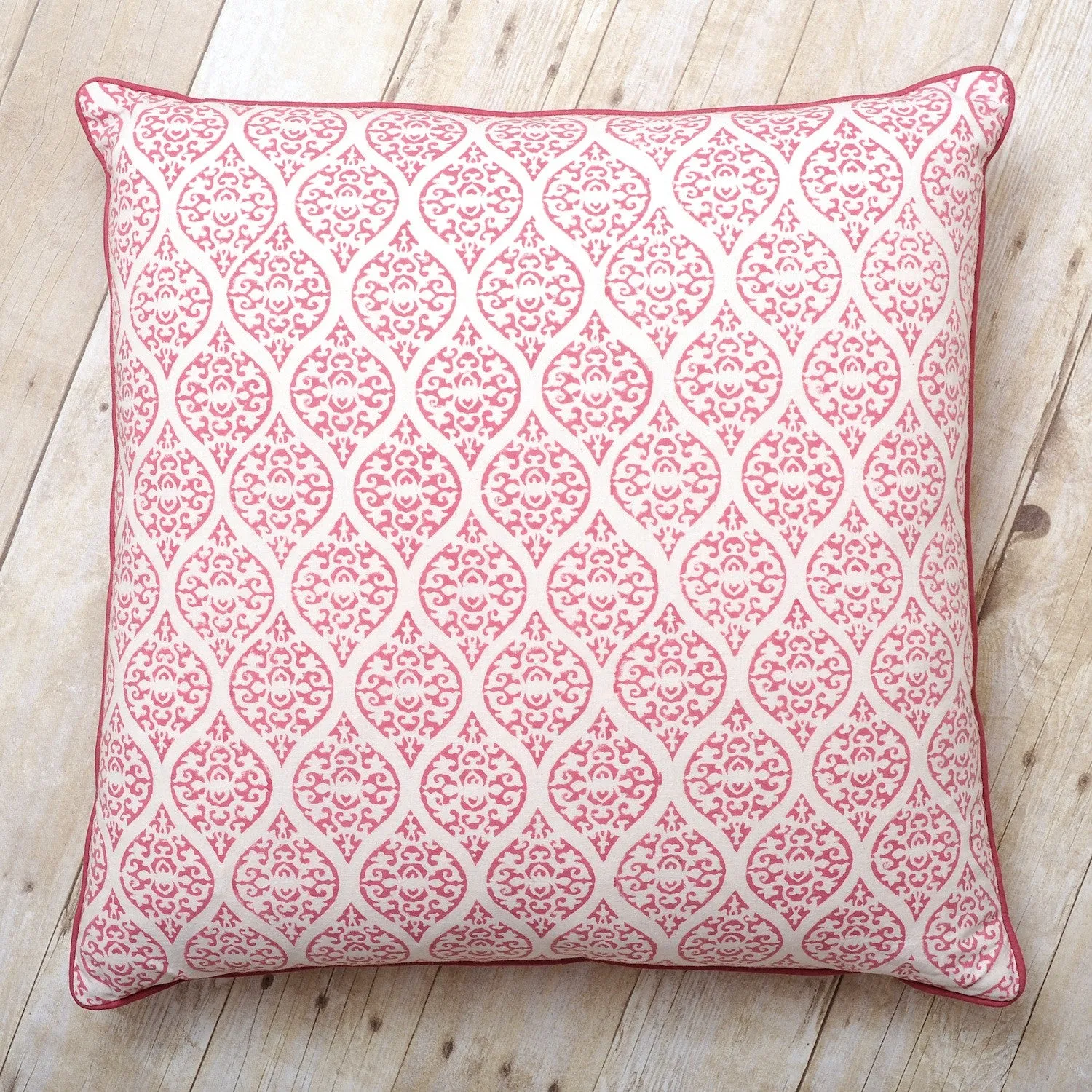 Leela Block Print Cushion, Rose