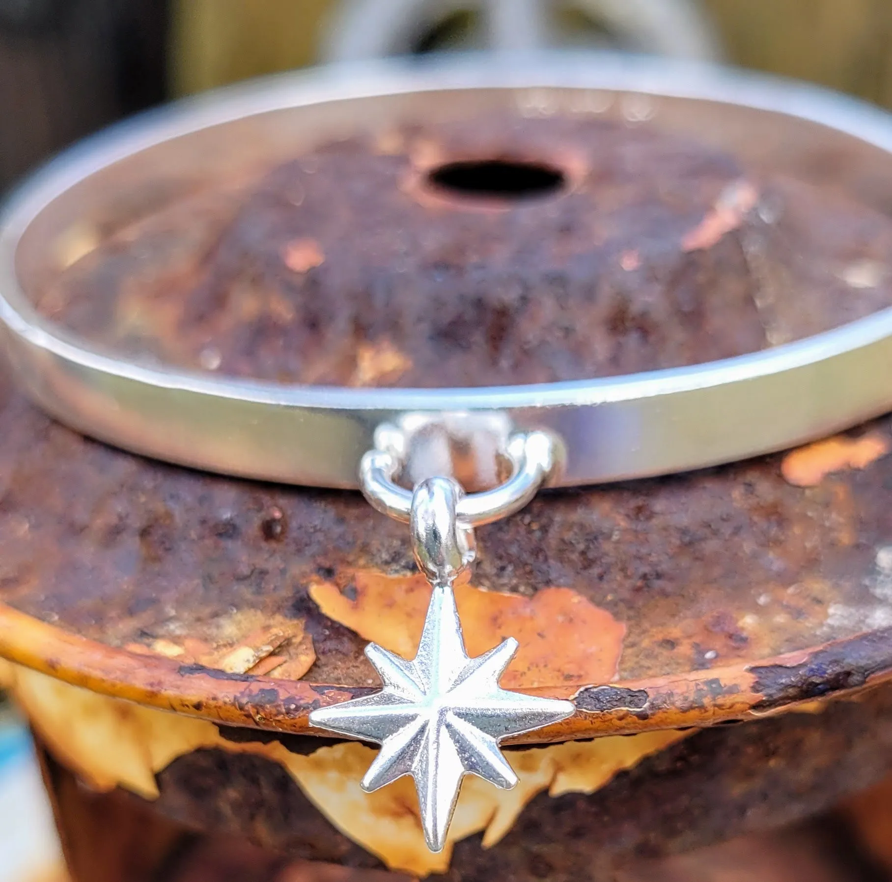 North Star Chunky Stamped Charm Bangle