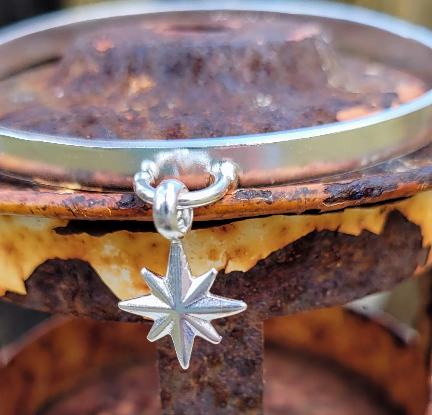 North Star Chunky Stamped Charm Bangle