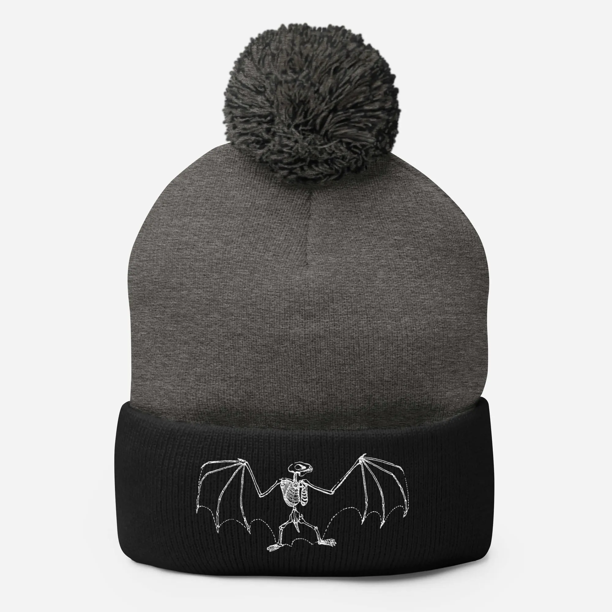 "Vintage Bat Skeleton Sketch" Bat Beanie with Pom-Pom (Winter Hat)