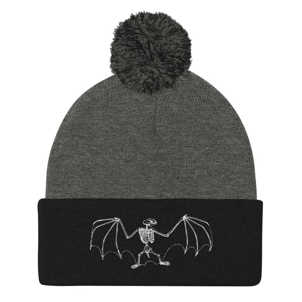 "Vintage Bat Skeleton Sketch" Bat Beanie with Pom-Pom (Winter Hat)