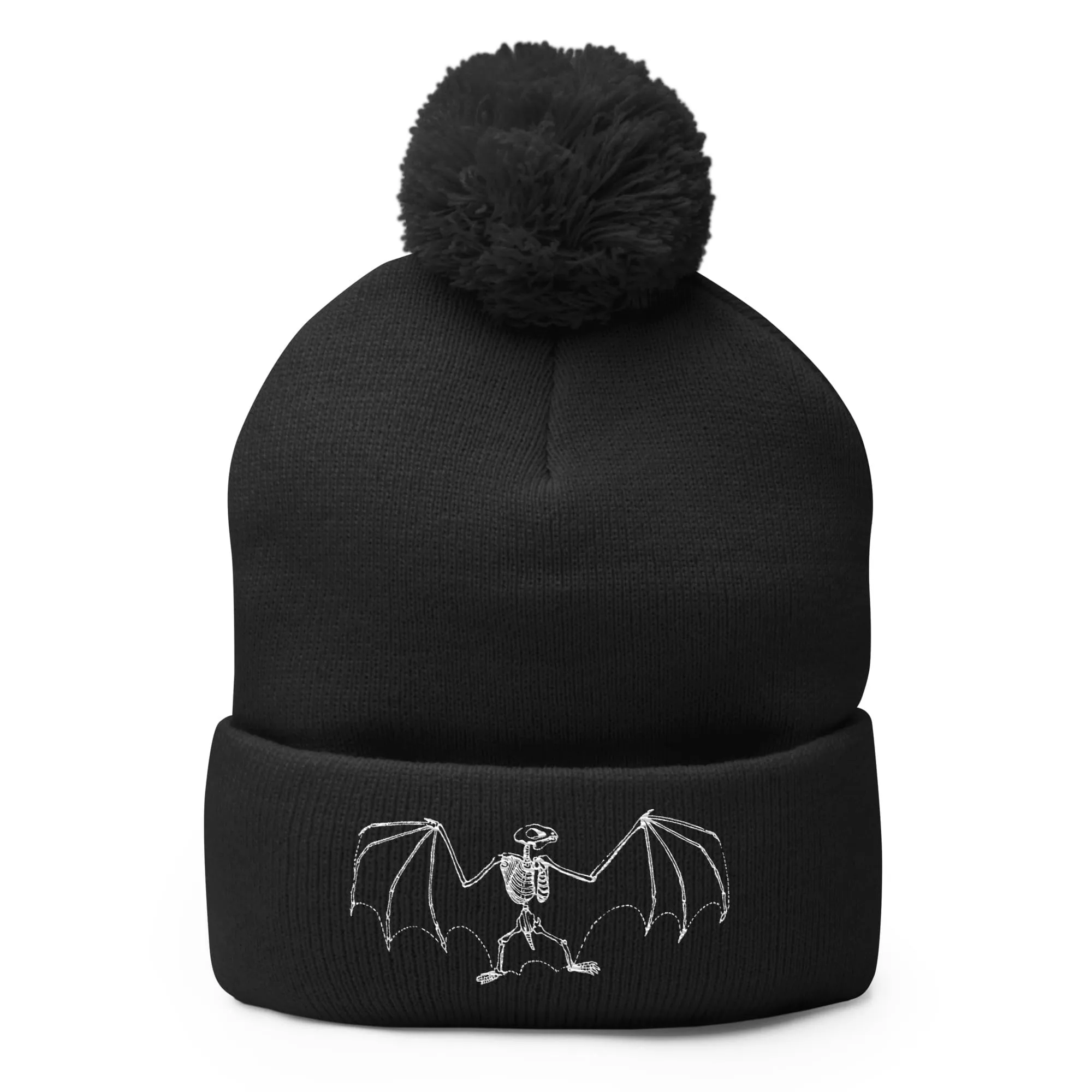 "Vintage Bat Skeleton Sketch" Bat Beanie with Pom-Pom (Winter Hat)