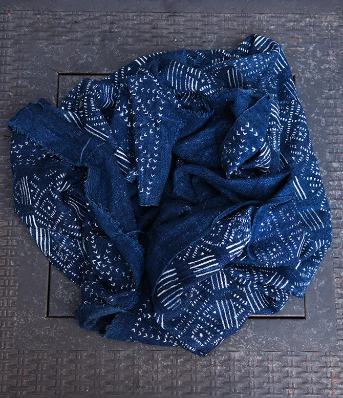Resist Dyed Indigo Fabric, Vintage Dogon Cotton Textile