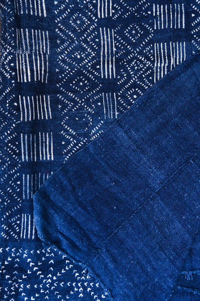 Resist Dyed Indigo Fabric, Vintage Dogon Cotton Textile