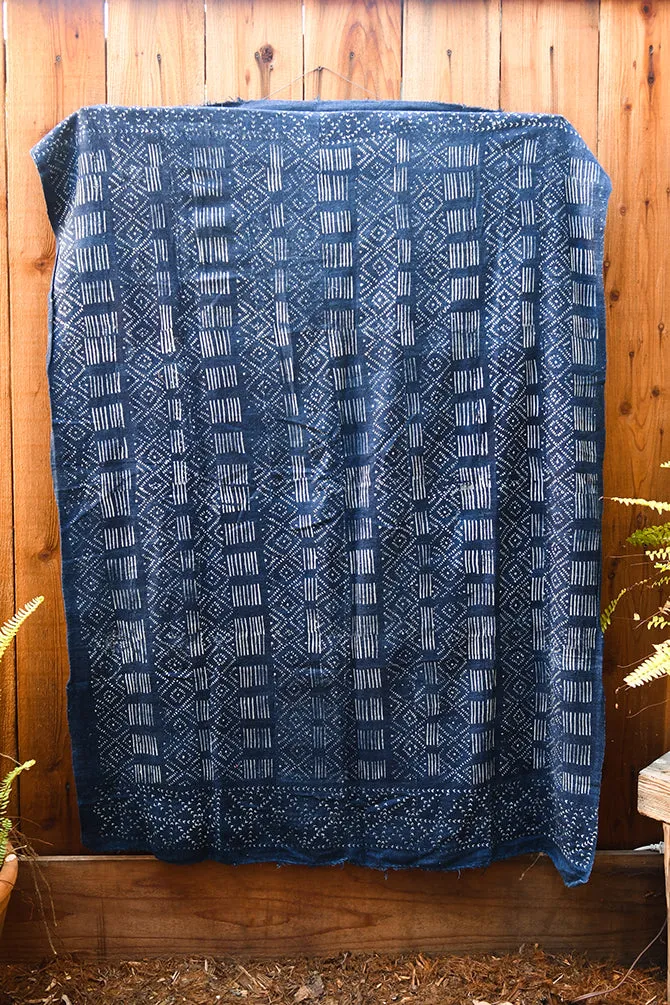 Resist Dyed Indigo Fabric, Vintage Dogon Cotton Textile