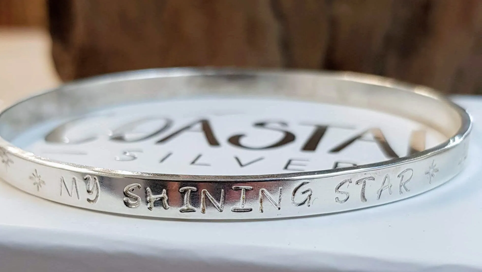 Silver 'Big Sunflower' Chunky Stamped Charm Bangle