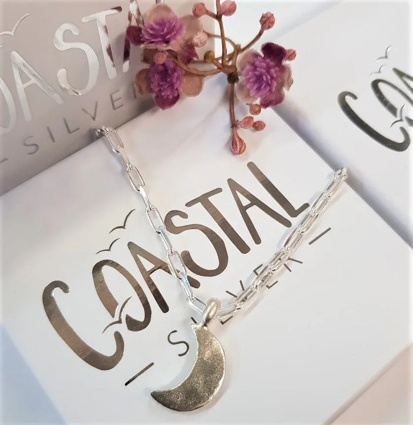 Stamped Moon Long Link Bracelet