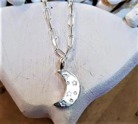 Stamped Moon Long Link Bracelet