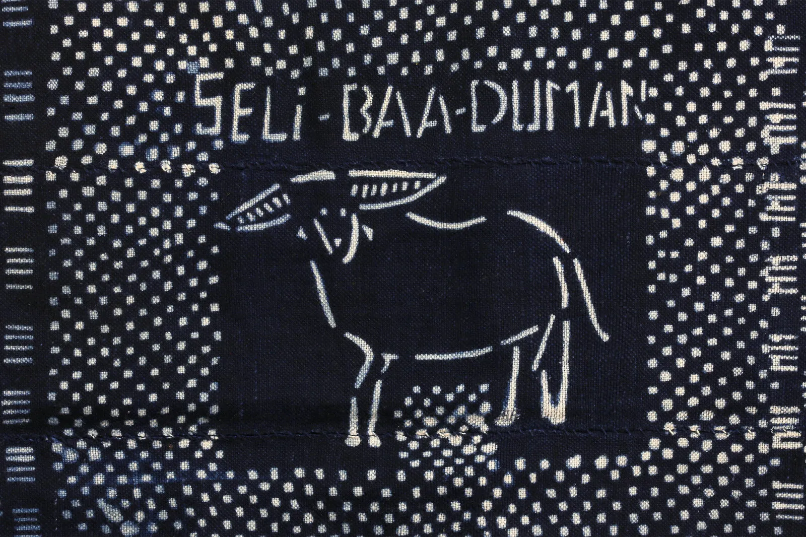 Vintage African Textile, Hand Spun Cotton Cloth, Resist Dyed Indigo Fabric