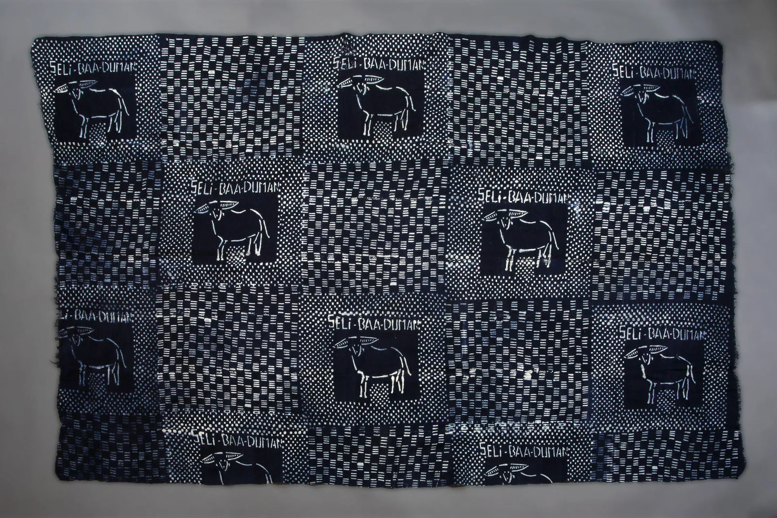 Vintage African Textile, Hand Spun Cotton Cloth, Resist Dyed Indigo Fabric