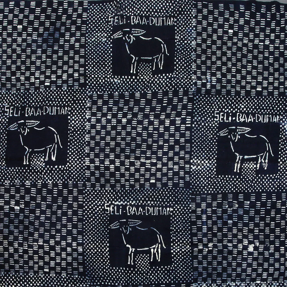 Vintage African Textile, Hand Spun Cotton Cloth, Resist Dyed Indigo Fabric